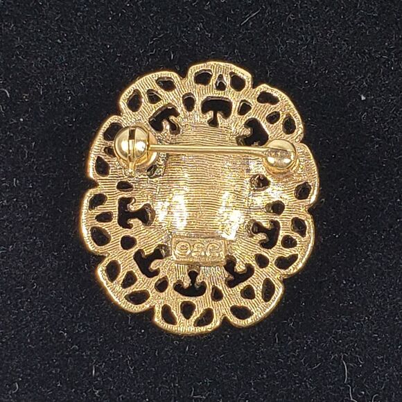 Vintage 1970's Sarah Coventry Gold Tone Brooch W/Oval Red Rhinestone Marked SC - Picture 12 of 14